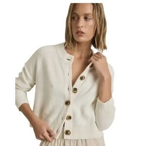 Quince Ivory White Organic Cotton Cropped Cardigan Sweater